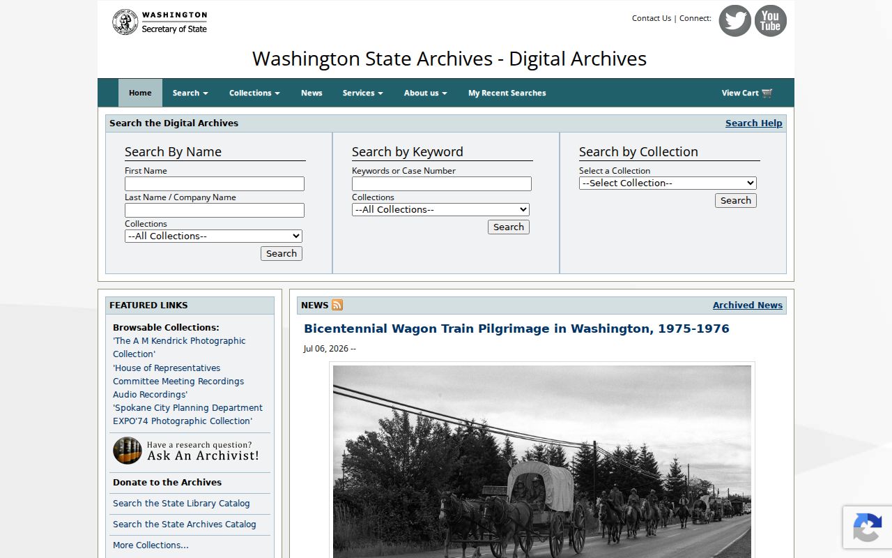 Washington Digital Archives name search for Camas history