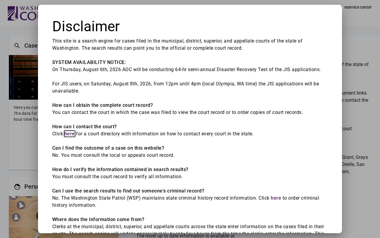 Washington Courts case search used for Camas court records